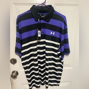 Under Armour UA Golf The Playoff Polo 3.0 Striped Mens Size XL NWT Blk/Wht/Prpl